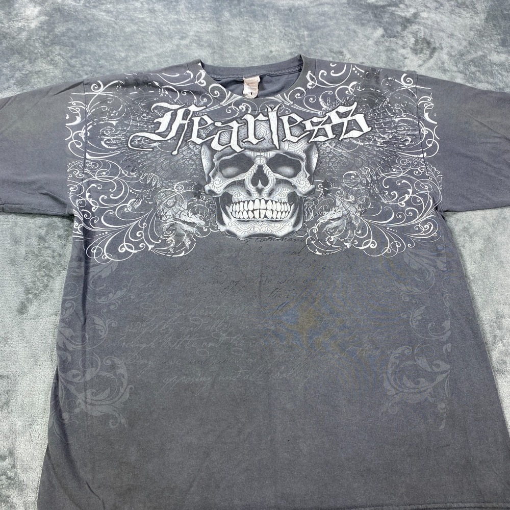 VINTAGE Alstyle T Shirt Size Large Mens Skull Bone 100% Cotton Fearless Spellout